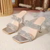2024 Women Shoes Sexy Party Womens Highheeled Beach Sandals Spring Summer Square Head Crystal Heel Golden Fashion 240312