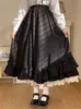 Black Long Skirts Women Japanese Kawaii Preppy Style Lolita Skirt Female French Vintage Double Layer Lace Ruffled Pleated Skirts 240318