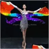 Dancewear Accessories Stage Wear Belly Dance Silk Fan Veil For Women With Performance Drop Delivery Wedding Party Events Special O Dhb64