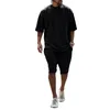 Summer Mens Solid Color Loose Fiting Tracksuits Casual Short Sleeved Tshirt Shorts Pants Two Piece Set Fashion Suit 240321