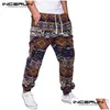 Men'S Pants Mens 2021 Tropical Trousers Beach Hawaiian Harem Hiphop Baggy Loose Fitness Sweatpants Elast Waist Casual Wide Leg Drop D Dhewo