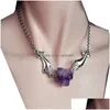 Pingente colares moda natural cristal áspero pedra ametista energia cura gemstone colar encantos jóias minerais para mulheres dro dhq2v