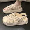 Sandalen Sommer flacher Boden Frauen Dicke Sohle Kuchenschuhe überqueren Gurt