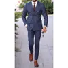 Costumes de luxe pour hommes à double boutonnage à revers à fines rayures 2 pièces veste pantalon tenue de mariage formelle élégant marié ensemble complet blazer O10r #