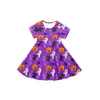 Summer selling baby girls short sleeve milk silk fabric Halloween pumpkin print pleated dress 240326