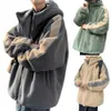 2023 män vinter sherpa jacka ctrast färg lapptäcke fuzzy kappa huva tjock varm lös fleece streetwear harajuku parkas 91cp#