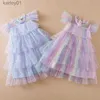 Girl's Dresses Little Girls Sequin Clothes Summer Casual Dress 3-8Yrs Cute Baby Birthday Vestidos Mesh Wedding Party Princess Dresses for Kids yq240327