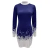 Christmas Snowflake Printed Dres Clothing Longsleeved Round Neck Xmas Party Bodycon Dress Elegant Casual Mini Dresses 240323