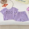 Kläder set koreansk version sommar barn baby flickor pojkar kort ärm våffla tryck topp tees shorts byxor spädbarn söt ren bomullsuppsättning