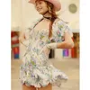 Robes de soirée BOHO INSPIRÉ Manches bouffantes V-fil Avant Robe sexy pour femmes dentelle noeud papillon mignon dames imprimé floral été mini 2024