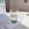 Zestawy herbaciarni Nordic Daisy Transparent Glass Glass Water Bottle Kitchen Cute Sok Milk Drink z pokrywką