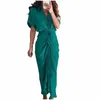 Casual Dres Women Summer Elegant Butt Ruched Bandage Shirt Dr Fi Short Sleeve Solid V Neck Beach Maxi Z1R4#