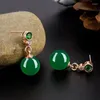 Dingle ljuskrona örhängen charm klass en naturlig grön jade för kvinnor 925 sterling sier kvinnlig parti geometriska fina smycken gåva droppe otowc