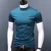 Männer Casual Rollkragen T-Shirts Kurzarm Solide Slim Fit Seide High Neck Tops Innen Tragen Trendy Rundhals Basis Schicht hemd u44g #