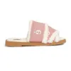 designer sandals slippers chanells woody sandals flat mule slides lace lettering fuzzy beige white black pink summer beach home slipper