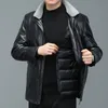 zdt-8038 Cappotto invernale da uomo nuovo in pelle e pelliccia integrato con bavero Cappotto in vera pelle con piumino Z34O #