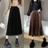 Skirts High Waist Long Skirt Aesthetic Golden Velvet Vintage Pleated Korean Fashion Wide Loose Warm Cotton Clothes C118