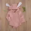 Jumpsuits Born Baby Girls Boys Romper Solid Bear Ear Hooded Long Sleeve Button Lovely 0-18M Drop Delivery Kids Maternity Clothing Romp Dhv97