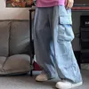 vintage Baggy Wide-leg MEN'S Jeans BF Slouchy Work Cargo Big Pocket Straight Daddy Pants B9cp#