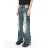 Men's Jeans Zipper Cotton Korean Loose High Street Casual Straight 2024 Spring Fashion Retro Multiple Pockets Devise