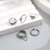 Band Rings Punk Love Heart Ring Set 5Pcs Personality Temperament Zircon Sier Color Geometric For Women Fashion Goth Jewelry Drop Deliv Otr5G