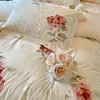 Ensembles de literie français Vintage Rose imprimé 1000TC coton égyptien doux soyeux motif de fleurs housse de couette ensemble draps taies d'oreiller