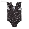 One-Pieces Hot New Toddler Kid Baby Girls Polka Dots Swimwear Ruffled Trim Bow Back Swimsuit Cute One Piece Outfit Beachwear Bathing Suit 24327