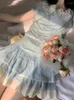 Abiti da lavoro patchwork kawaii dolce set a due pezzi donna pizzo moda coreana minigonna vestito 2023 maniche a sbuffo top carino torta gonne Dro Otoh5