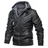 Nya FI Male Street Wear Motorcykelläderjackor Hat Hat Löstagel Huven Läderjackor Slim Casual Leather Coats 5XL S9X4#