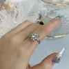 Cluster Rings Fashion Crystal Zircon Snowflake Windmill Flower Ring Rotate Spinner For Women Girls Jewelry Party Relief Anti Stress Gift