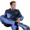 dubbelbröstade mäns kostymer topp lapel blå pinstripe eleganta manliga kläder 2 bit jacka byxor formella busin kläder blazer t3kg#