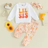 Set di abbigliamento Bambino Neonata Sorella grande Piccoli abiti coordinati Lettera Top a maniche lunghe Pantaloni a fiori Fascia per capelli con fiocco