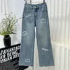 Classic Embroidered Jeans Womens Straight Leg Trousers Cool Girl Hip Hop Denim Pants Streetwear