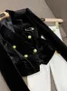 Spring Black Solid Color Velour Pin Blazers Long Sleeve Notched-Lapel Double-Breasted Outwear Coats O4J272591