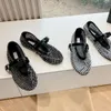 Boningbuling Fishnet Balet Flats Women Designer Sandal Black Tkanina z kryminalnymi mokasynami Klamienne buty Buty 548