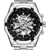 ORKINA Silver Stainless Steel Classic Designer Mens Skeleton Watches Top Brand Luxury Transparent Mechanical Male Wrist Watch 2107250Z