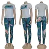 2024 Pantaloni a due pezzi da donna Abiti estivi T-shirt girocollo e leggings con stampa casual