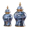 Vases Pot de gingembre en céramique classique avec vase de couvercle pour fleurs artisanat floral