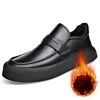 Casual Shoes Men Business Office Dress Platform Slip-on Genuine Leather Shoe Autumn Winter Loafers Black Stylish Footwear Zapato