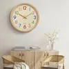 Relojes de pared de 12 pulgadas Color de dibujos animados para niños Reloj de bambú silencioso digital DIY Diseño moderno Decoración del hogar Dormitorio Sala de estar