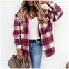 Women'S Blouses & Shirts Women Tops Check Fleece Casual Fashion Loose Shacket Top Shirt Tunic Oversize Baggy Youth Lady Autumn Winter Dhzk1