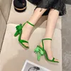 Luxe sexy talons hauts vert cheville sangle croisée sandales femmes mode d'été bout ouvert talons hauts or sandales à talons hauts