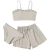 Hot Selling Girls Frill Trim Solid Bathing Suit Bikini 3 Pieces Swimwear with Tie Front Shorts