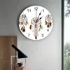 Wall Clocks Dream Catcher Watercolor Feather Pattern Silent Home Cafe Office Decor For Kitchen Art Large