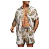 メンズカジュアルシャツメンズフローラルプリントシャツセット半袖ショーツスーツメンズ衣料品ハワイアンホリデー2ピースセットmy753