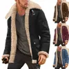 MENS FI Simple Winter Coat Lapel Collar LG Sleeve Padded Leather Jacket Vintage Thicken Thicken Sheepskin Jacket U43E#