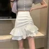 Skirts Lucyever Irregular Ruffles Short Woman Korean Fashion High Wiast Mini Skirt For Women Black White Pink Fishtail