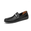 Casual Shoes Trend Leather Men gummi sula slip på sko man loafers mens bekväm vuxen