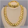 Pendant Necklaces Cadena Cubana Wholesale Hip Hop Jewelry Luxury 14K 18K 24K Real Gold Plated Heavy Solid Miami Cuban Link Chain Neckl Otduf