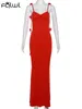 Vestidos casuais habbris sexy backless spaghetti cinta vestido longo elegantemente roupas de baile para mulheres 2024 inverno flor vermelha apliques maxi